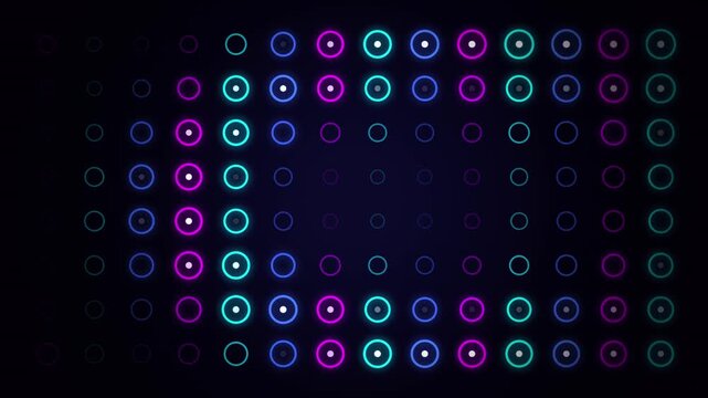 Neon Light Circular Matrix Grid Animation with Glowing Purple and Blue Pulsing Progress Light Loops