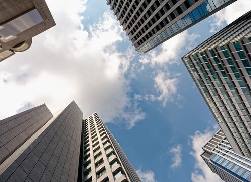 Modern building Office Architecture details perspective Business background Low angle view	
