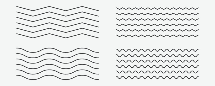 Waves line set. Wave ornament pattern. Set of wavy zigzag lines. Wave thin line background. Vector zigzag and wavy horizontal underline. Vector