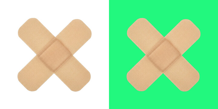Adhesive bandage strips crossed in an X shape