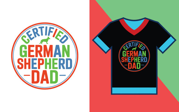 Certified german shepherd dad circular badge with dog silhouette for t-shirt printing and apparel