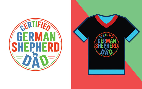 Certified german shepherd dad circular badge with dog silhouette for t-shirt printing and apparel
