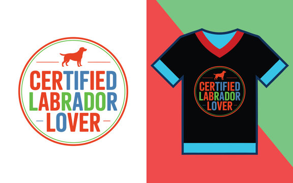Certified labrador lover circular badge on a black v-neck t-shirt mockup for dog owners and fans