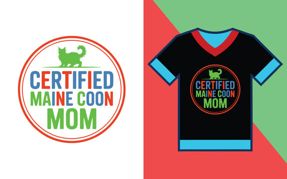 Certified maine coon mom circular badge with a cat for apparel and t-shirt printing