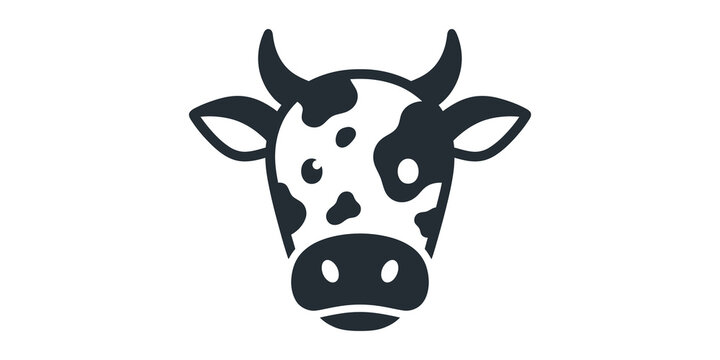 Minimalist cow head icon with black and white spots for dairy industry branding.