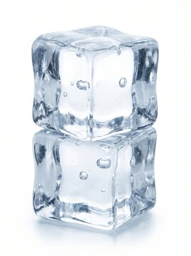 Two clear ice cubes stacked on top of each other