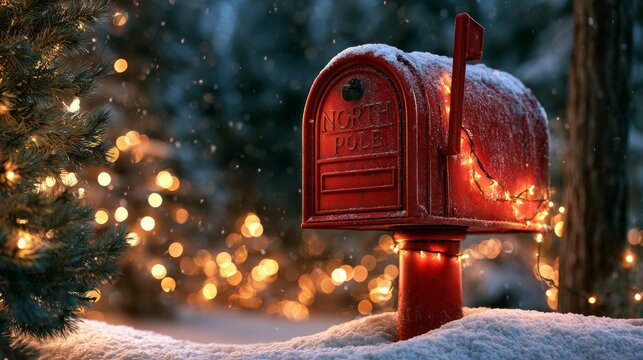 Vintage Red North Pole Christmas Mailbox with Glowing Lights
