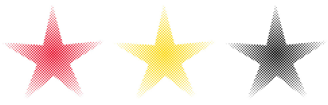 Halftone Star Pattern Set in Red, Yellow, and Black Isolated on Transparent Background