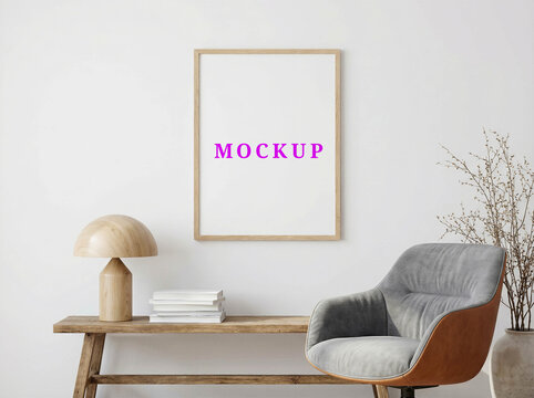 Blank wall frame mockup template. Modern interior poster mockup. Minimalist house wall art mockup. frame mockup background.