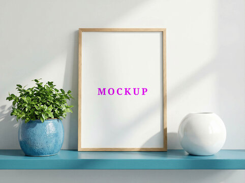 Empty frame mockup template for art prints, blank living room wall art mockup, modern interior poster mockup