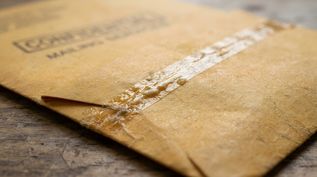 Close up of a brown manila envelope with string and button closure.