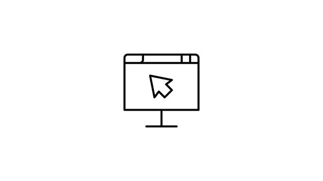 Animated web browser monitor icon with mouse cursor click on transparent background with alpha channel for software website overlays