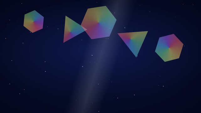 Iridescent Glass Prisms Rotating on Deep Blue Background