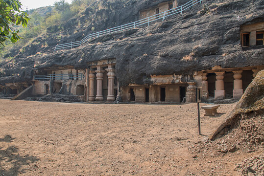 Amba-Ambika group of caves, a rock-cut caves of The Manmodi or Manmukud Caves complex, an unfinished Chaitya-cave and a number of ruined cells and viharas, Junnar, Pune, Maharashtra, India.