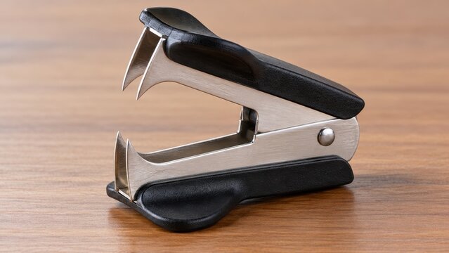 hand uses a staple remover on paper at a desk