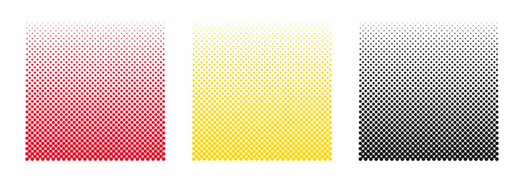 Halftone Square Pattern Set in Red, Yellow, and Black Isolated on Transparent Background