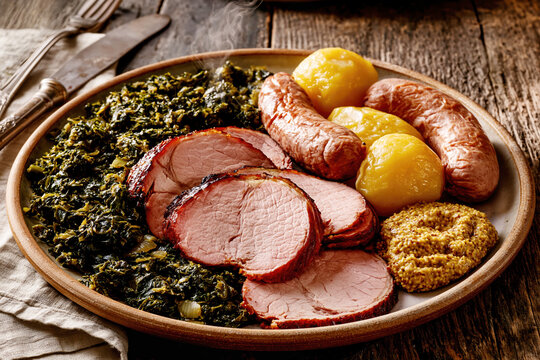 Traditional German Kale with Kassler and Kochwurst