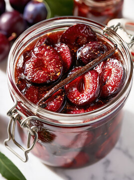 Vanilla Spiced Plums Preserved in Syrup