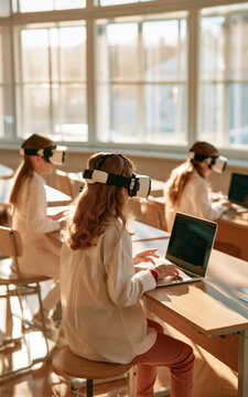 Student Using Virtual Reality in Modern Classroom