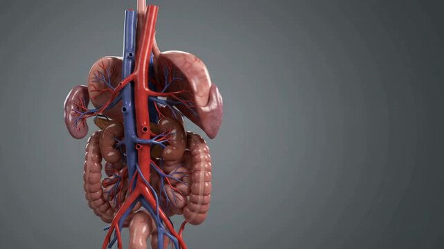 Human Digestive System and Internal Organs - Anatomical 360 Degree Rotating Model - 3D Medical Animation Footage