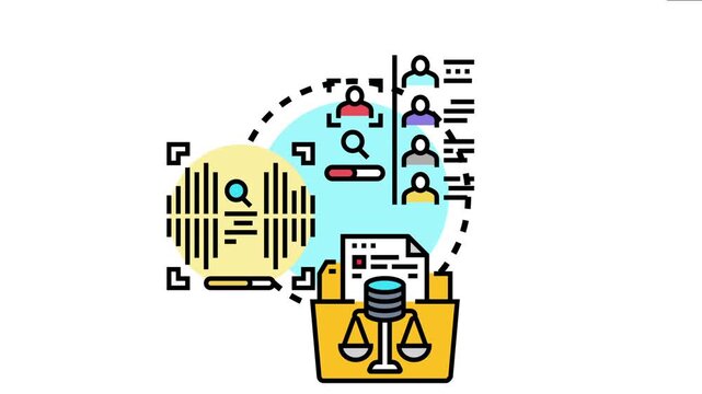 Modern featuring user avatars, data analysis, and legal documents in a folder with scales, symbolizing a commitment to user privacy in digital design and information handling