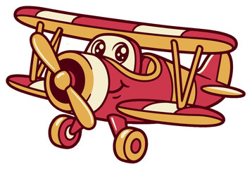 Cute Red Vintage Biplane Cartoon Character Vector Illustration  © Setelar