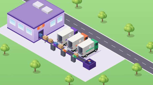 Isometric Automated Parcel Sorting and Courier Van Loading Hub