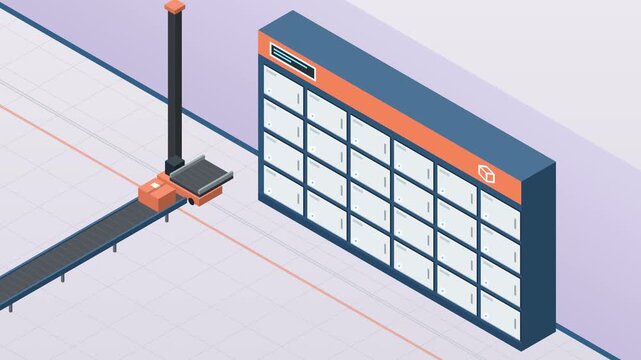 Isometric Automated Smart Parcel Locker and Storage Shuttle System