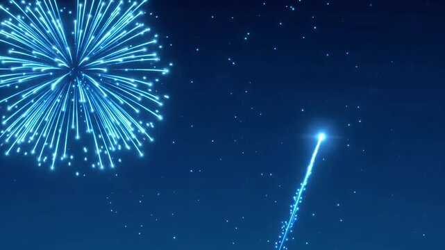 Blue fireworks exploding night sky motion graphic background seamless loop animation
