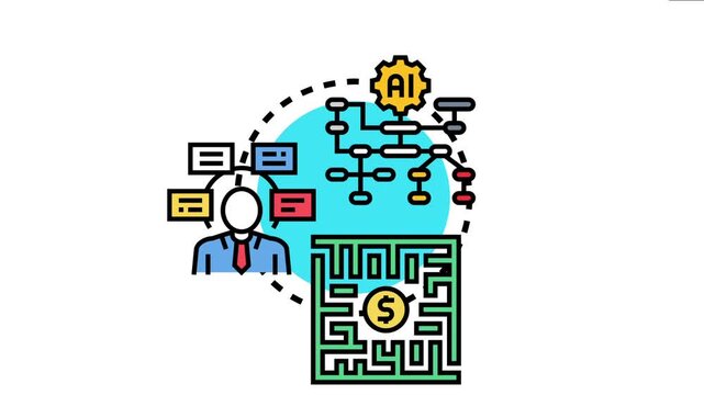 Business person thinking about complex logic and using artificial intelligence to navigate a financial maze in a conceptual