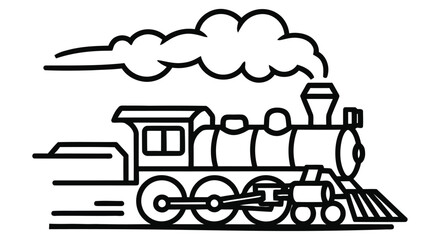 Line art illustration depicts a steam locomotive with smoke on a white background © Ziaul_Studio