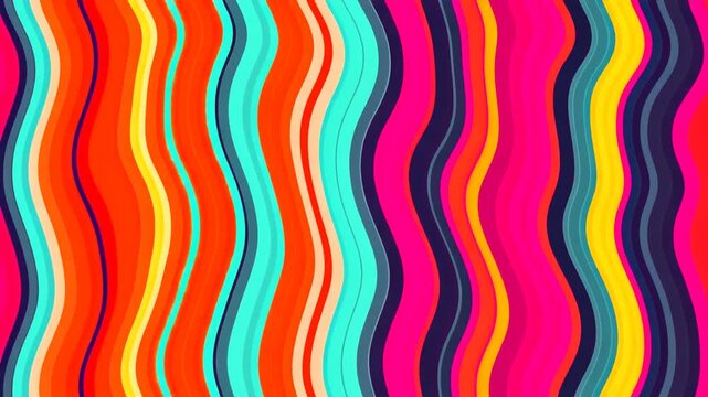 Colorful retro groovy wavy stripes pattern background in vibrant 70s psychedelic style.