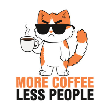 Funny cat character drinking coffee with sunglasses