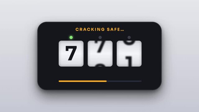 animated digital safe cracking numerical combination display interface with rotating numbers on dark background