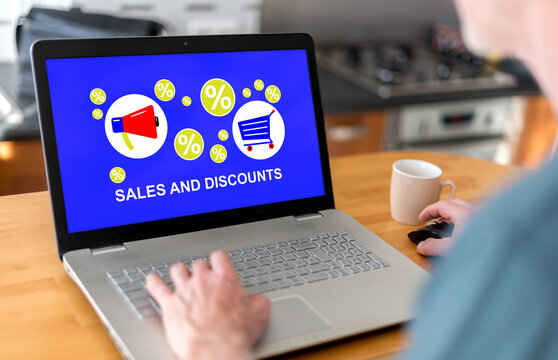 Sales and discounts concept on a laptop