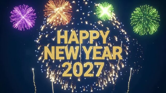 2027 year text fireworks explosion motion graphic background seamless loop

