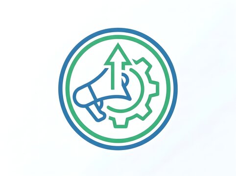 Marketing icon with growth arrow and gears flat vector illustration on white background
