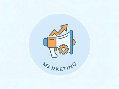 Marketing icon with growth chart and megaphone flat vector illustration