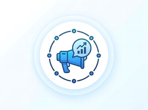 Marketing icon with growth chart and megaphone flat vector illustration