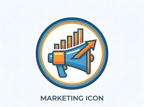 Marketing icon with megaphone and graph colorful vector illustration