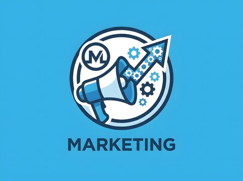 Marketing icon with megaphone and gears flat vector illustration