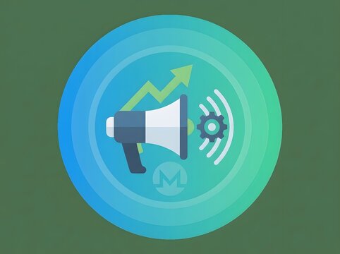Marketing icon with megaphone and graph flat vector illustration on teal background