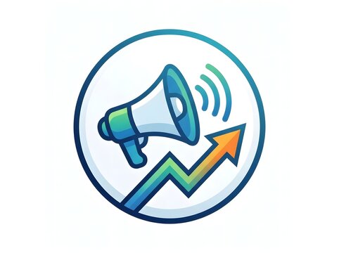 Marketing icon with megaphone and growth arrow flat vector illustration