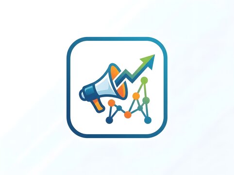 Marketing icon with megaphone and growth chart flat vector illustration