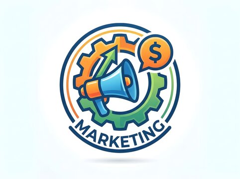 Marketing icon with megaphone gears and dollar sign  colorful vector illustration