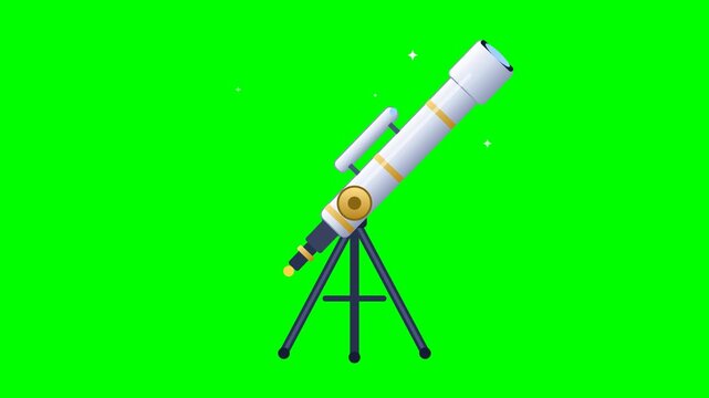 White telescopes on tripods over chroma key green background