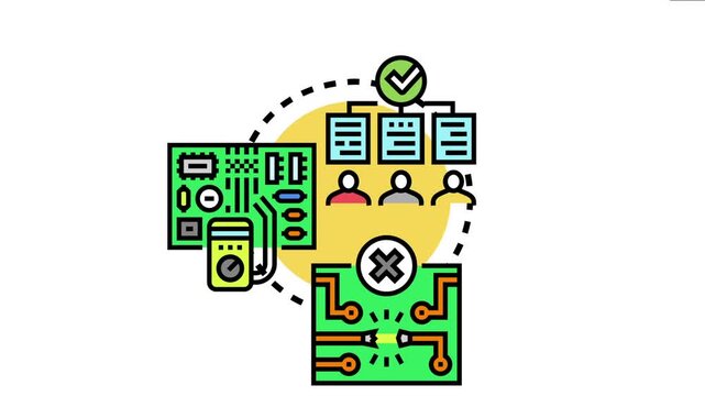 Product defect traceability process visualizing quality control steps, team collaboration, technical inspection, and identifying errors in electronic manufacturing