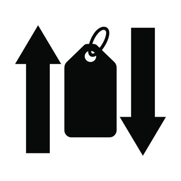 price increase and decrease with tag icon representing market fluctuations and sales trends