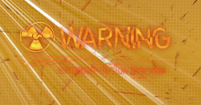 Showing big WARNING with trefoil at alert panel revealing IMMEDIATE ACTION REQUIRED and core crack