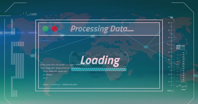 Displaying central UI window on dashboard with Loading label, progress bar, world map and nodes